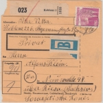 Bizone - 90 Pfg Bauten Paketkarte Beutelstück Koblenz - Riesa (DDR) 1951
