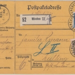 Bayern - 40+20 Pfg. Luitpold/Ludwig Paketkarte München 22 Tulling b. Landau 1915