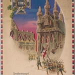 LP Belgien - Straßenkampf in Löwen farb. Halt-gegen-das-Licht-Karte 1916