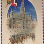 LP Belgien - Einzug dt. Truppen i. Brüssel farb. Halt-gegen-das-Licht-Karte 1916