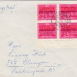 BRD - 40 Pfg. Heinrich Schütz 4er-Block Bogenecke FORMNUMMER FDC Ebingen 29.9.72