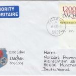 Österreich - 0,55€ 1200 J. Dachau PM Schmuckbrief Salzburg - München 2007