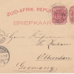 Transvaal - 1 P. Ganzsache + Zusatz Johannesburg - Olbernhau 1895