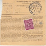 All.Bes. - 3x50+40 Pfg. Ziffer Paketkarte Küps - Frankafurt a/M. 1946