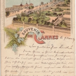 Frankreich - Cannes 1897 Souvenir de... Farblitho gelaufen