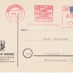 BRD - Braunschweig 1953 10 Pfg. AFS Borek + Nothilfe Karte n. Stuttgart