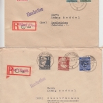 SBZ - Persönlichkeiten Satz u.a. 6 Einschreibebriefe Adorf - Zweibrücken 1949