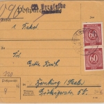 All.Bes./Kontrollrat - 2x60 Pfg. Ziffer Paketkarte Bergfelde - Bernburg 1946