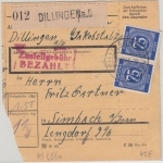 All.Bes./Kontrollrat - 75 Pfg. Ziffer Paar Paketkarte Dillingen - Simbach 1946