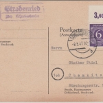 All.Bes./Kontrollrat - 6 Pfg. Ziffer Oberrand Platte ndgz Karte Strobenried 1947