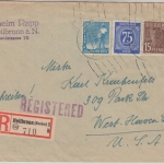 All.Bes./Kontrollrat - 75 Pfg. Ziffer u.a. Einschreibebrief n USA Heilbronn 1948