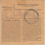 Böhmen & Mähren - 40+20 Pfg. AH Paketkarte/Beutelstück Znaim Weissenhorn 20.2.45