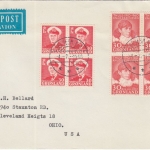 Grönland 4x30 Ö. Thule Knud Rasmussen u.a. Luftpostbrief n. USA Egedesminde 1966