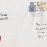 BRD - Jänschwälde/Ost selbstkl. R-Zettel Einschreibebrief n. Berlin 1996