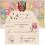 DP Türkei - 20 P. a. 10 Pfg. Germania Briefmarken-Prägekarte Constantinopel 1906