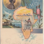 Afrika - Im Fluge durch die Welt Farblitho Papagei Pyramiden Kamel gelaufen 1899