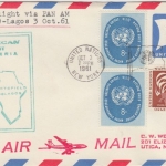 UNO NY - PanAm First Flight Ganzsache + Zusatz New York - Lagos 1961
