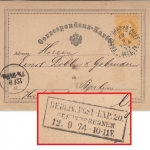 Österreich - 2 Kr. Ganzsache Wien Franz Josefs Quai - Berlin Gesundbrunnen 1874