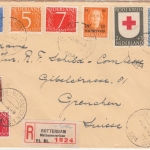Niederlande - 2 C. Wohltätigkeitsausg. Rotes Kreuz u.a. Einschreibebrief 1954