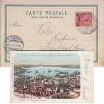 DP Türkei - 20 Pa./10 Pfg. Germania Reichspost farb. AK Constantinopel FFM 1902