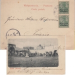 DP Marokko - 2x5 C./5 Pfg. Germania/Reichspost sw-AK Rabat - Leipzig 1902