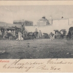 DP Marokko - 2x5 C./5 Pfg. Germania/Reichspost sw-AK Rabat - Leipzig 1902