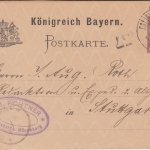 Bayern - 5 Pfg. Ziffer/Rauten Ganzsache Münchberg - Stuttgart 1888