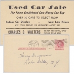 USA - 2 C. Ganzsache priv. Zudruck "Used Car Sale" Rome - Lake Delta 1956