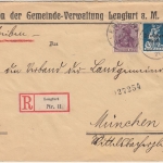 DR-Infla - Lengfurt 1921 Einschreibebrief n. München nachv. bayer. R-Zettel