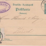 DR - 5 Pfg. K/A Ganzsache A-Teil + bildgl. Zusatz i.d. SCHWEIZ Hamburg 8 - 1892