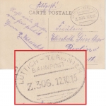 LP Belgien - Bahnpost Lüttich Tergnier Z. 306 Feldpostkarte n. Berlin 1915