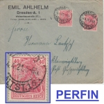 DR - 2x40 Pfg. Germania Perfin "EA" Firmenbrief Dresden - Kleinvoigtsberg 1921