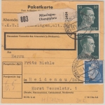 DR - Münsingen Übungsplatz frank. Paketkarte n. Heidenau 13.1.44