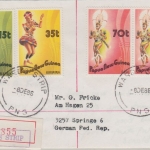 Papua New Guinea PNG - 2x70 T. u.a. Tänze Einschreibebrief Wards Strip 8.12.1986