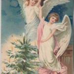 Weihnachten - Engel Christbaum Glocke farbige Ansichtskarte Plauen 1901