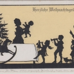 Weihnachten - Chirstbaum Schauckelpferd Familie Scherenschnitt-AK Nürnberg 1927