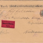 DR - 25+5 Pfg. Germania Eilboten-Wertbrief Alsleben - Nordhausen 1912 Nachporto