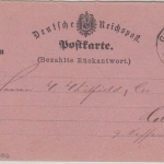 DR - 5 PfgE farbige Postkarte (bezahlte Rückantwort) Greiz - Colditz 1878