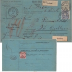 DR - 50+20+10 Pfg. Paketkarte i.d. SCHWEIZ Bensheim - St. Gallen 1887