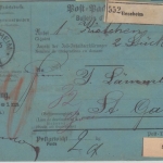 DR - 50+20+10 Pfg. Paketkarte i.d. SCHWEIZ Bensheim - St. Gallen 1887