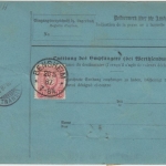 DR - 50+20+10 Pfg. Paketkarte i.d. SCHWEIZ Bensheim - St. Gallen 1887