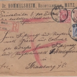 DR - 25+20+10 Pfg/Krone-Adler Eilboten Einschreibebrief Metz 3 - Strassburg 1890