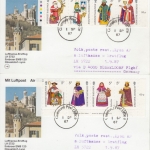 Guernsey - Weihnachten 1985 2x4er-Streifen ex KB 2 Karten n. Düsseldorf 1987