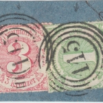 Thurn & Taxis - 1+3 Kr. durchst. grün/rot Briefstück Ringstpl. 115 (Giessen)
