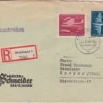 DR - 42+12 Pfg. Luftpostdienst Einschreibebrief Reutlingen - Speyer 1944