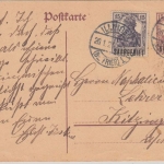 Saargebiet - 15 Pfg. Germania Ganzsache + Zusatz Illingen - Kitzingen 1921