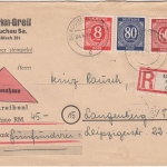 All.Bes./Kontrollrat 80 Pfg Ziffer u.a. Nachnahme Einschreibebrief Glauchau 1946
