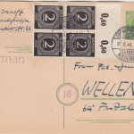 All.Bes./Kontrollrat - 2Pfg. Ziffer 4er-Block Oberrand/Platte FFM-Niederrad 1946