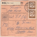 BRD - 20x7 Pfg. Bed. Deutsche Wertpaketkarte Vorra - Kleinromstedt/DDR 1965