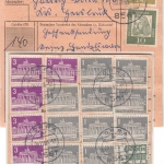 BRD - 90+10 Pfg Bed. Deutsche + Brandenburger Tor u.a. Wertpaketkarte Vorra 1965